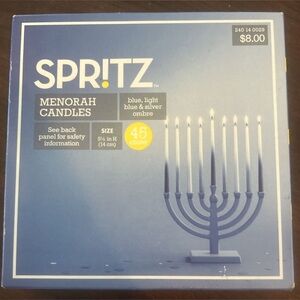 Spritz Menorah Hannukah Shades of Blue & Silver Candles 45 Count 5.5" Height